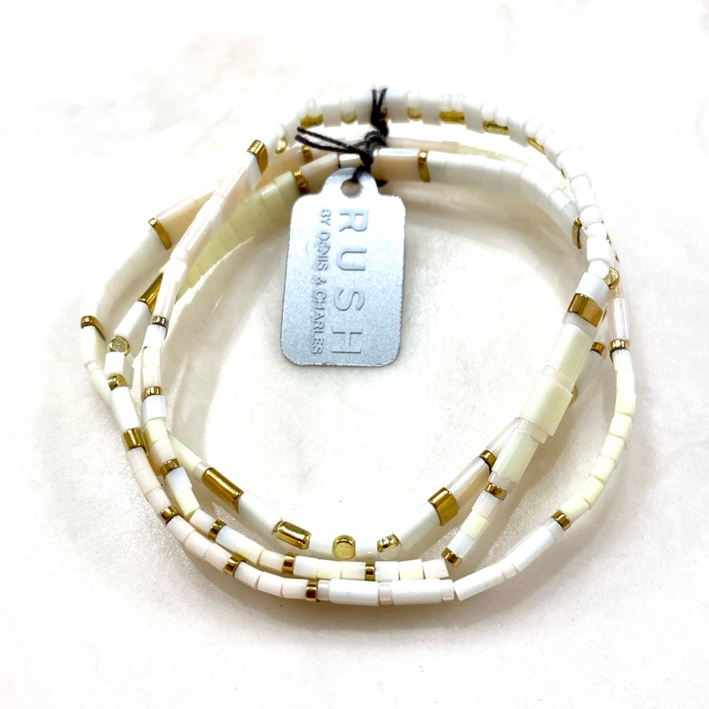 RUSH White & Gold Multi-Strand Beaded Bracelets